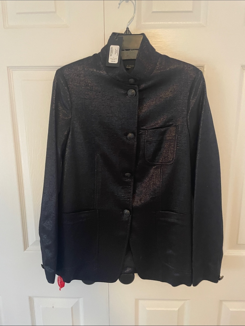 rag & bone Black Shimmer Button-Front Stand Collar Jacket
